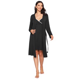 Latuza Women's Viscose Nursing Nightgown and Robe Set XL Black