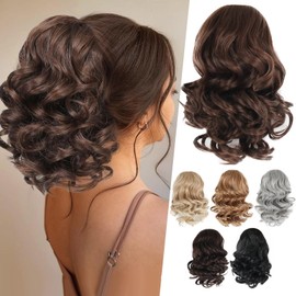 FBKDFCZS Drawstring Ponytail Extension Curly Wave 10 Inch Fake Ponytail Hair Extensions Short Synthetic Pony Tails Hair Pieces for Women (Chestnut Brown#)