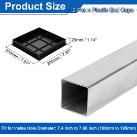 sourcing map 7 7/8" (200mm) Square Tubing End Caps, 2 Pcs Plastic Hole Plugs Insert End Cap for Metal Tubing Post Chair Leg Table Bookshelves Furniture, Black