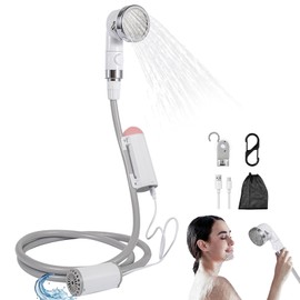 GZRLVVIN Camping Shower, Portable Shower Pump Power by Rechargeable Battery with Led Light, Portable Shower for Camping, Multiple Spray Camp Shower Head for Outdoor Camping, Hiking, Traveling & Beach