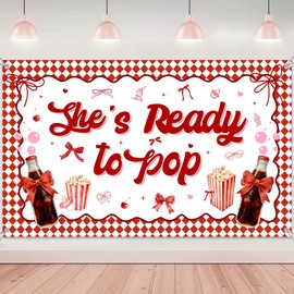 She's Ready to Pop Decorations, Red Soda Theme Popcorn Backdrop Banner