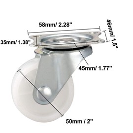 uxcell Swivel Caster Wheels 2" Polypropylene with 360 Degree Top Plate 44LBS Capacity for Furniture Carts Workbench, White, Pack of 4