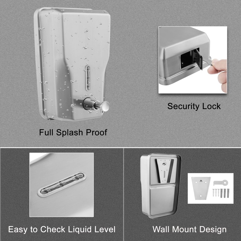 VANNSOO Wall Mount Stainless Steel Soap Dispenser for Bathroom, 48oz