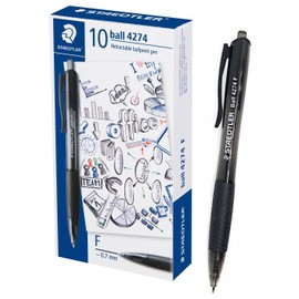 Staedtler Ballpoint Pen, 0.03 inches (0.7 mm) (F), Black Ink, Set of 10, Retractable Ballpoint Pen Ball4274