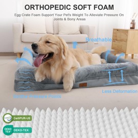 Yiruka Large Dog Bed Orthopedic for Large Sized Dogs, Waterproof Dog Bed with Removable Washable Cover, Egg Crate Foam Pet Couch Sofa with Non-Slip Bottom, Grey