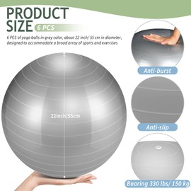 Hungdao 6 Pcs Exercise Ball Bulk Inflatable Pregnancy Ball 22 Inch Pilates Ball Heavy Duty Ball Chair Workout Ball for Yoga Studio Core Physical Fitness Ball for Stretching Therapy Balance(Gray)