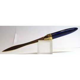Blue  Round Top Letter Opener Gold Chrome Plated Steel 5 3/4" Long +Gift Pouch