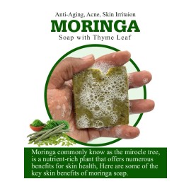 Suga Glam Skincare Natural Moringa Soap With Thyme Leaf, Anti-Aging. Skin Irritation