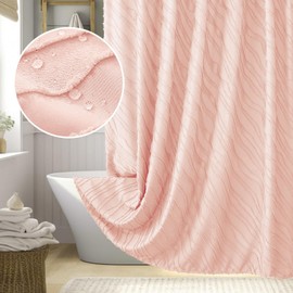 ORTIGIA Boho Pink Shower Curtain Tufted Textured Fabric Cloth Shower Curtain, Blush Pink Modern Farmhouse Minimalist Shabby Chic Bathroom Bath Shower Curtain with Metal Hooks Extra Long 72x84 Inch