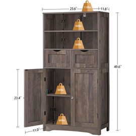 Iwell Tall Storage Cabinet with 2 Drawers & Adjustable Shelf, Bathroom Cabinet with Doors, Kitchen Pantry Storage Cabinets, Cupboard for Living Room, Dining Room, Entryway, Rustic Gray
