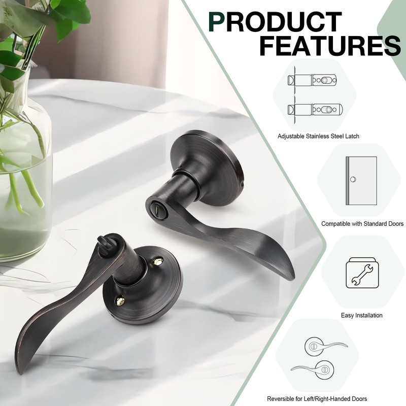 GOBEKOR 6 Pack Privacy Door Handles Interior Oil Rubbed Bronze