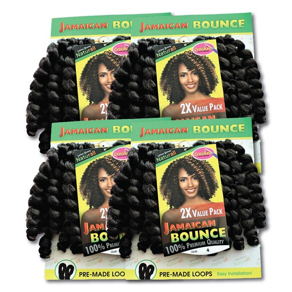 Jamaican Bounce 100% Premium Quality - 2X Value Pack - Crochet Braidable - Pre-Made Loops - Easy Installation (4Pack, 2)