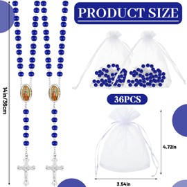 36 Pcs Wooden Bead Rosary Necklace with Crucifix and Our Lady of Guadalupe Scented First Communion Rosary with 36 Organza Bags Baptism Favors Catholic Gift for Men Women(Blue)