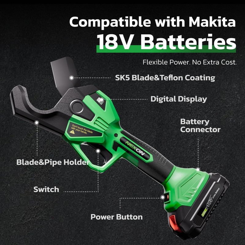 NEXON PVC Pipe Cutter for Makita 18V Battery, Plastic Tubing
