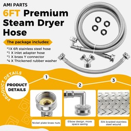 Steam Dryer Hose Installation Kit 6FT by AMI PARTS-Include 6 Ft 90 Degree Elbow Stainless Steel Hose-Fit for All Steam Dryers-1ft Inlet Adapter And Y Connector-Burst Proof Steam Dryer Water Line