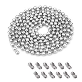 SYEYCW 5Meter / 16.4Feet Roller Blind Chain, 4.5mm 304 Stainless Steel Blind Beads, Metal Beaded Pull Extension with 12 Roller Connectors, Beaded Ball Roll Extension Chain, for Curtain Rods, Silver
