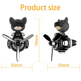 2Pcs Car Air Fresheners, Cute Bear Pilot Automotive Air Outlet Creative Car Perfume Diffuser, Automotive Accessories Air Vent Decoration with 8 Fragrant Tablets (Black 2+Black 2, M)