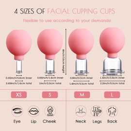 4PCS Glass Facial Cupping Set, Anti Aging Face Cupping Cups for Face & Neck Lift, Glowing Skin - Rejuvenation, Lymphatic Drainage, Facial Vacuum Suction Cups (Pink)