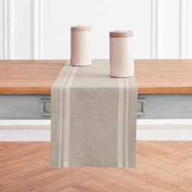 Solino Home Table Runner 48 Inches - 100% Pure Linen White and Natural French Stripe Table Runner 14 x 48 Inch Ideal for Dresser and Coffee Tables - Spring, Mothers Day, Summer