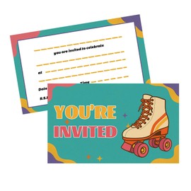 20 Pack Roller Skate Party Invites with Unique Design and Vibrant Colors - 300gsm Thick Cardstock - 20 Ready-to-Use Invitation Cards for Group Events