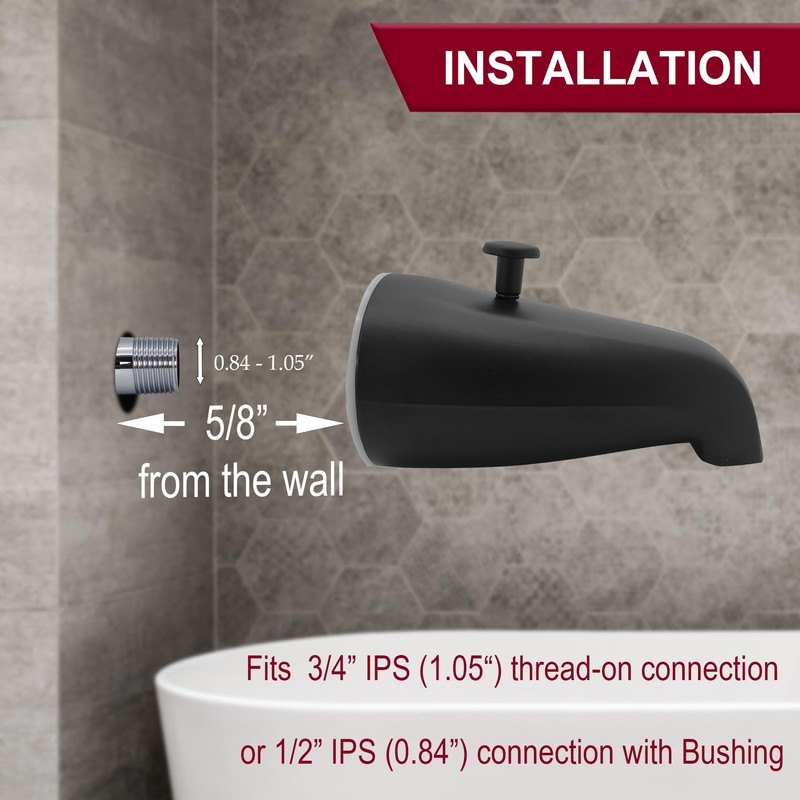 Westbrass E531D-12R-62 5-1/4" Diverter Tub Spout with 1/2" or 3/4"