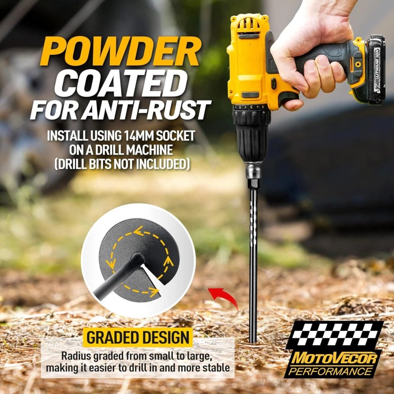 Motovecor 18" Long Ground Anchor Kit Black 18" Ground Anchor