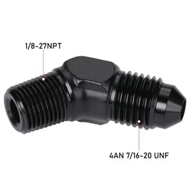 Podavelle 4AN Male Flare to 1/8 NPT Pipe Male 45 Degree Elbow Fitting Adapter Union Aluminum Black