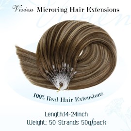 Vivien Micro Ring Extensions, Real Hair, Brown, Balayage, Real Hair Micro Ring Extensions, #4/27/4, Dark Brown, Ombre, Honey Blonde Micro Ring Extensions, Hair Extensions, 50 g, 55 cm, 50 Strands
