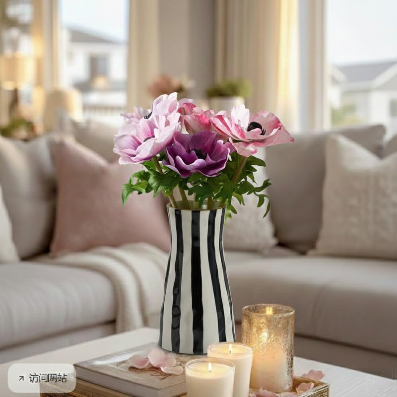 SIDUCAL Elegant Black and White Striped Ceramic Vase – Modern