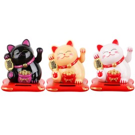 DECHOUS 3Pcs Ornament Maneki Neko cat Figurines cat Statues Ornament cat with Waving arm Statue Waving cat Solar Maneki Neko Waving arm China Dash Board Metal