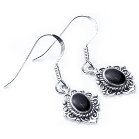 WINDALF Delicate Bohemia Earrings NOCTIS 15 mm Medieval Vintage Earrings with Protective Onyx 925 Sterling Silver, Fabric, Onyx