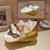 ALIWINER Medium Pearl White Gold Scalloped Clam Shell Bowl Sea