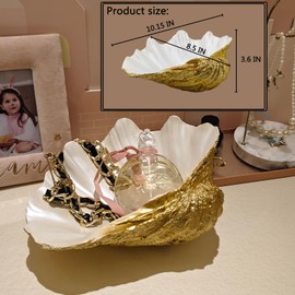 ALIWINER Medium Pearl White Gold Scalloped Clam Shell Bowl Sea Shell Decor for Nautical Beach House,Coastal Decor Gift of Housewarming and Wedding Party