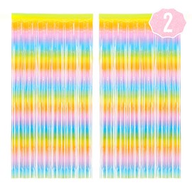 xo, Fetti Party Decorations Rainbow Pastel Fringe Foil Curtain - Set of 2 | Bachelorette, Pride, Backdrop, Birthday, Photo Booth