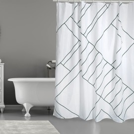 MSV Anti-Mould Shower Curtain - Anti-Bacterial, Washable, Waterproof, with 12 Shower Curtain Rings - Polyester, "Monolithic" 180 x 200 cm, Black and White