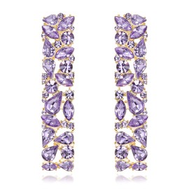 Flyonce Rhinestone Rectangle Earrings, Wedding Party Lavender Purple Crystal Geometric Statement Earrings for Women long Drop Dangling Boho Jewelry