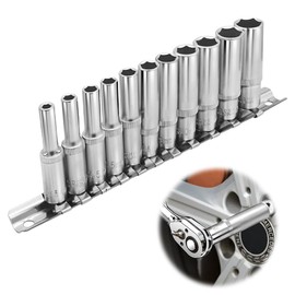 Riisoyu 11-Piece Socket Spanner Set, 1/4 Inch Hexagonal Socket Set, 4-13 mm Long Sockets, Socket Set Hexagonal Insert Spanner, Deep