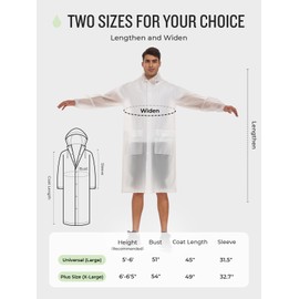 SaphiRose 1pack Reusable EVA Rain Ponchos for Adults-Extra Thick Heavy Duty Rain Jackets Unisex Raincoats with Hood (White,Plus Size)