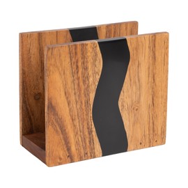 LAVAUK Acacia wood & Transparent Epoxy resin Napkin holder for table, Rustic farmhouse napkin organisation for kitchen, dining, counter tops, restaurant or outdoors | 6x5x2.5 inches|(Black)