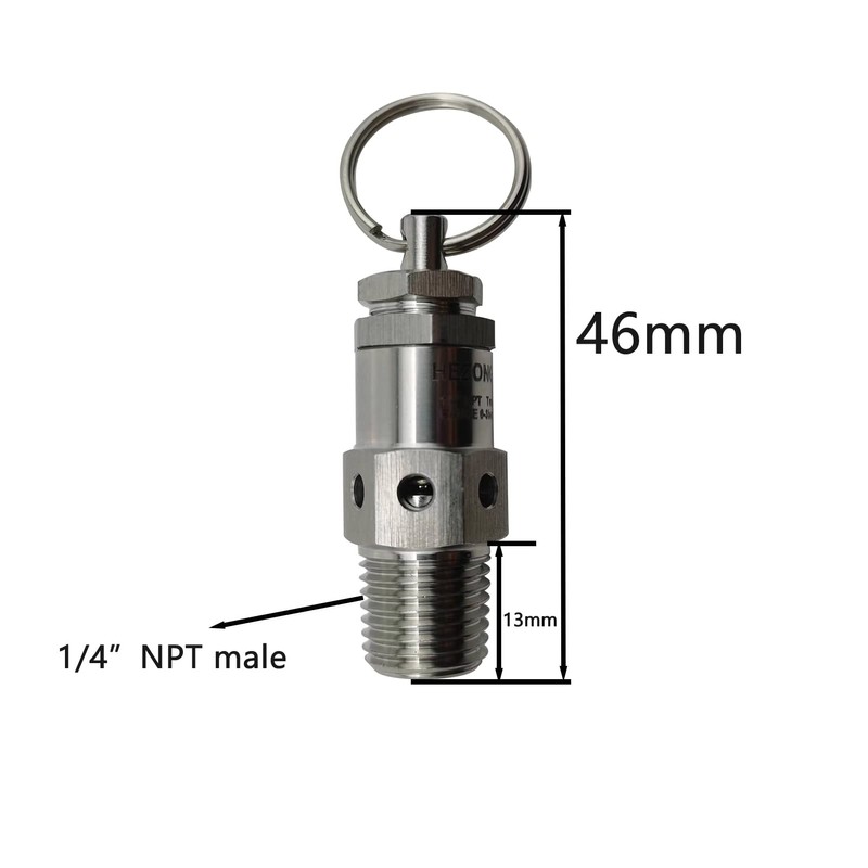 HEZONGSION 1/4" NPT Male Pressure Relief Valve,170psi Set Pressure,Stainless Steel