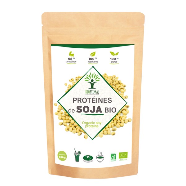 Protéine de Soja Bio - Bioptimal - 92% Protéines 17% BCAA - Haute Digestibilité - Energie Musculation - Poudre de Fève de Soja Biologique - 100% Pur - Conditionné en France - Certifié Ecocert - 1,5 kg