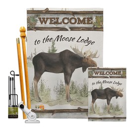 Breeze Decor The Moose Lodge Garden House Flags Kit Outdoor Rustic Lake Cabin Wildlife Adventure Forest Small Decorative Gift Yard Banner Double-Sided Made in USA 28 X 40