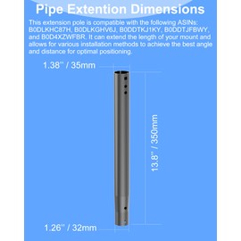 14'' Antenna Pole Mount Extension Tube with Two Mounting Holes, Compatibility with ASIN B0DDTJFBWY and B0DLKHC87H, Iron Extender Pipe Bracket Rod Allows for Length Adjustment Black