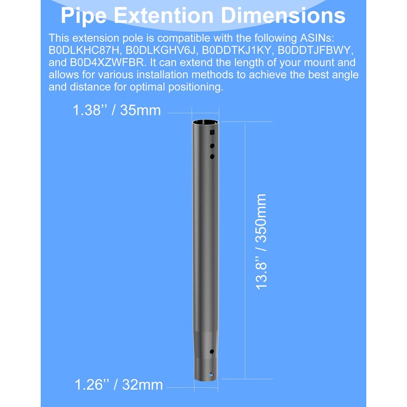 14'' Antenna Pole Mount Extension Tube with Two Mounting Holes,