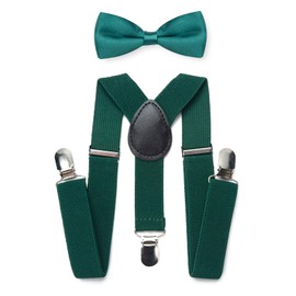 RSXING Kids Braces Bow Tie Set - Adjustable Suspenders Bowtie set, Elastic Y-Shape Suspenders With The Classic Bow Tie for Boys & Girls by (Dark green)