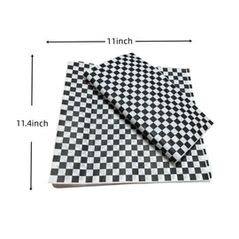 Black and White Checkered Dry Waxed Deli Paper Sheets, Paper Liners for Plastic Food Basket, Special for Wrapping Bread and Sandwiches(100PCS，11''x11.5'')