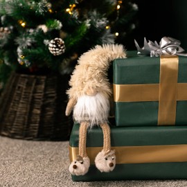 Marco Paul 50cm Luxury Christmas Gonk Home Decoration With Reindeer Slippers Sitting Hanging Gnome Beige Cream Scandi Tomte Plush Fluffy Santa Gnome Dwarf Elf Ornament Figurine Kids Christmas Teddy