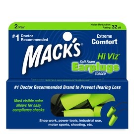 Mack’s Hi Viz Soft Foam Earplugs, 2 Pair – Most Visible Color, Easy Compliance Checks, 32dB High NRR – Comfortable, Safe Ear Plugs for Shop Work, Industrial Use, Motor Sports and Shooting