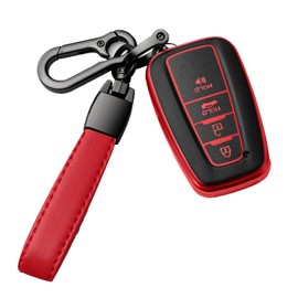 Compatible with Toyota Key Fob Cover with Keychain Soft TPU Key Protector Case for 2020-2022 Prius Corolla Highlander 2018-2024 RAV4 Camry C-HR Avalon GT86 Smart Key(only for Keyless go) Red