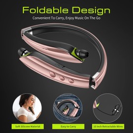 Bluetooth Headset, 2024 Upgraded Neckband Bluetooth Headphones with Retractable Earbuds, Noise Cancelling Stereo Earphones with Mic, Foldable Wireless Headphones for Sports Office with Carry Case